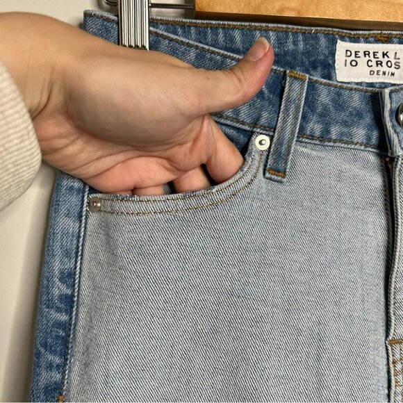 Derek Lam 10 Crosby Womens Size 25 Gia Mid Rise Cropped Flare Two Tone Blue Jean - Picture 6 of 14